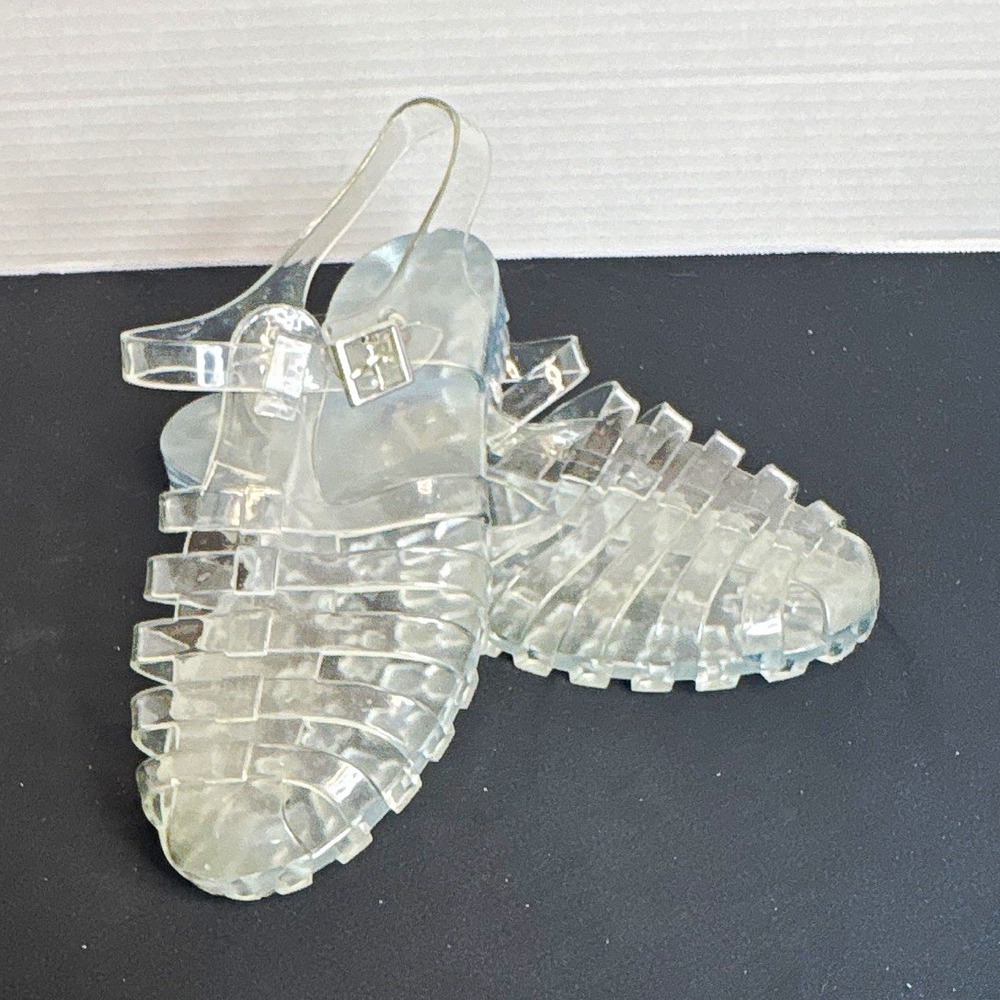 Women's Clear PVC Jelly Strappy Ankle Strap Buckle Flat Sandals US 5